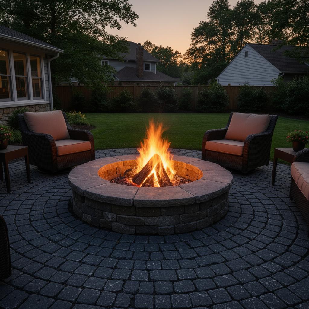 Circular firepit patio